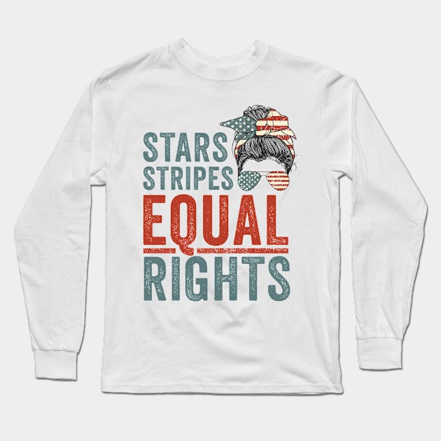 Vintage Messy Bun American Flag Stars Stripes Equal Rights Long Sleeve T-Shirt by BadDesignCo